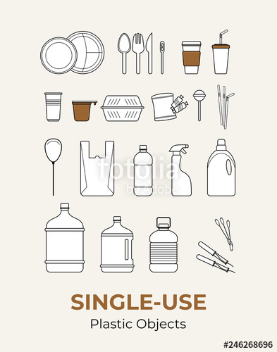 Plastic Single Use Objects Vector Illustration Set Of Recycling 393x500 Plastic Single Use Objects Vector Illustration Set Of Recycling