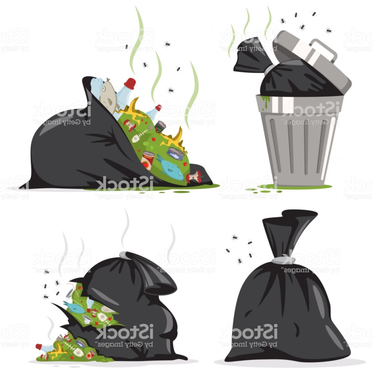 Trash Can And Black Bag With Plastic And Food Waste Garbage Vector 1228x1228 Trash Can And Black Bag With Plastic And Food Waste Garbage Vector
