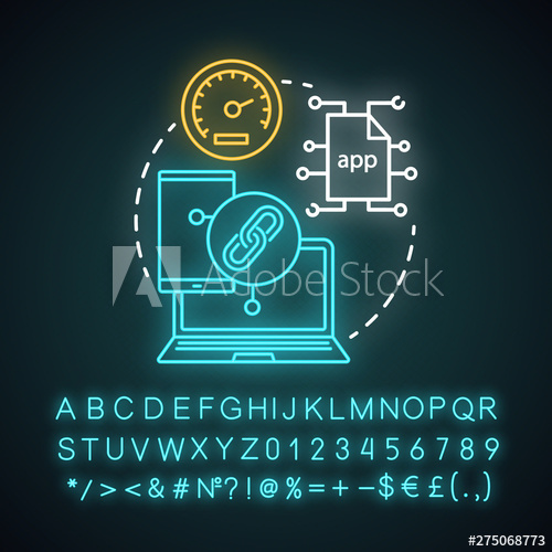 500x500 Cross Platform App Testing Neon Light Concept Icon