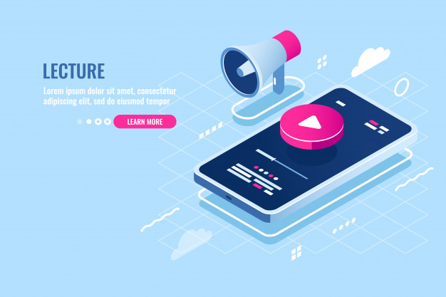 626x417 Online Lecture Isometric Icon, Internet Course Watch On Mobile