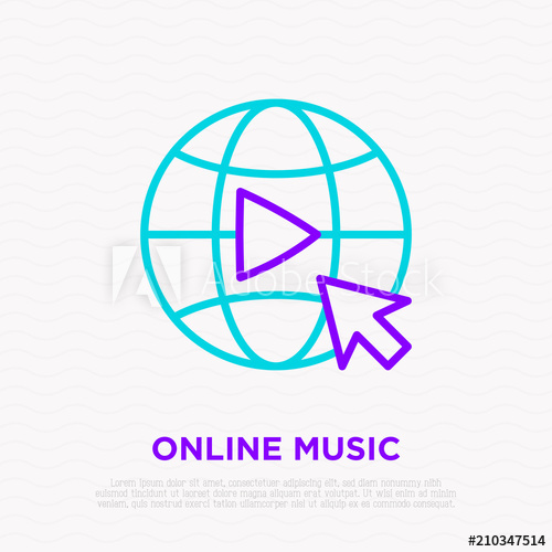 500x500 Online Music Icon Button Play On Globe Modern Vector