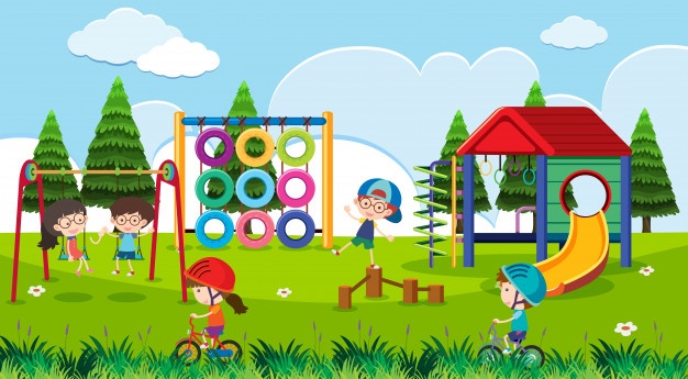 626x345 Kids Playing Playground Daytime Illustration Stock Vector