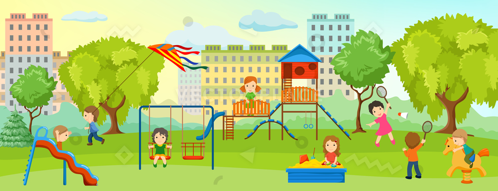 1000x385 Playground Children Composition Adults Relax Park Vector