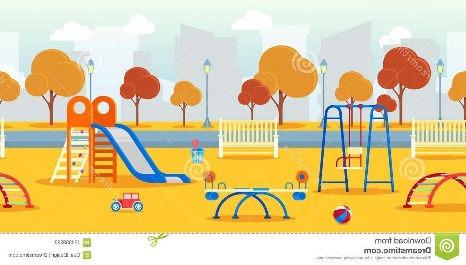 1560x888 City Autumn Park Kindergarten Kids Playground Vector Seamless