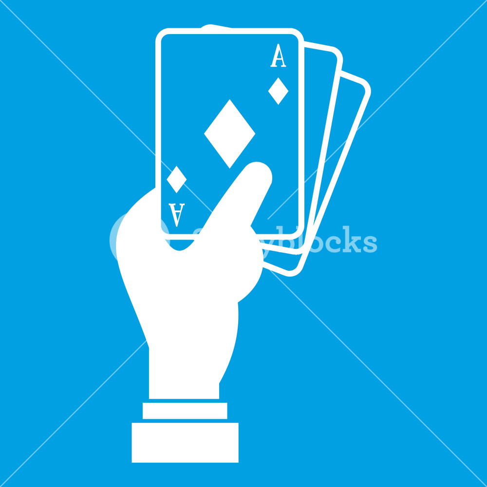 1000x1000 Hand Holding Playing Cards Icon White Isolated On Blue Background