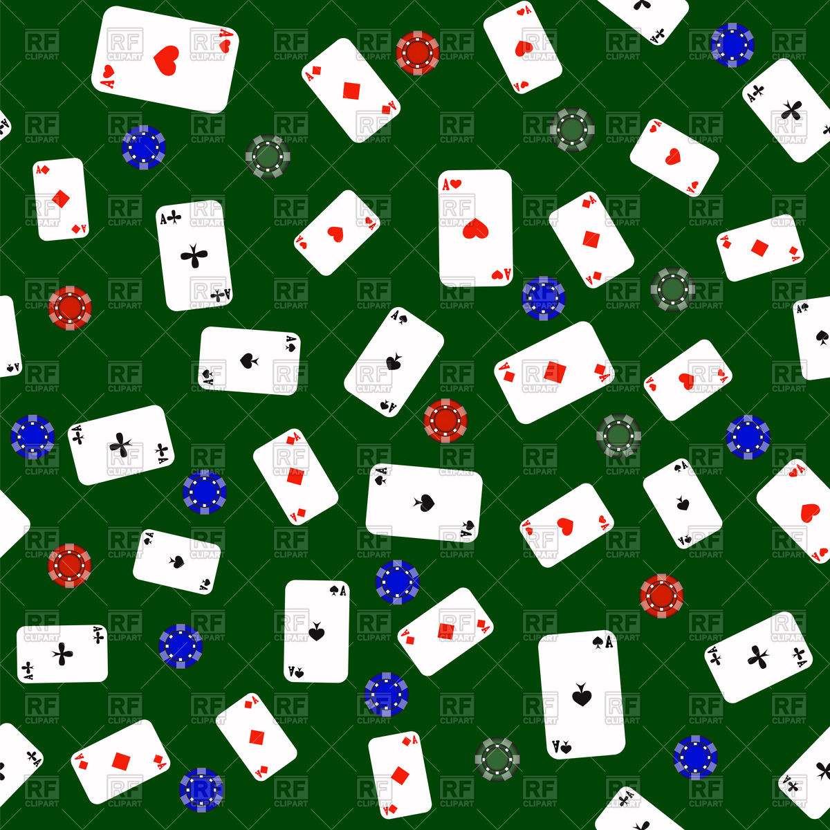 1200x1200 Playing Cards Seamless Pattern With Ace And Poker Chips On Green