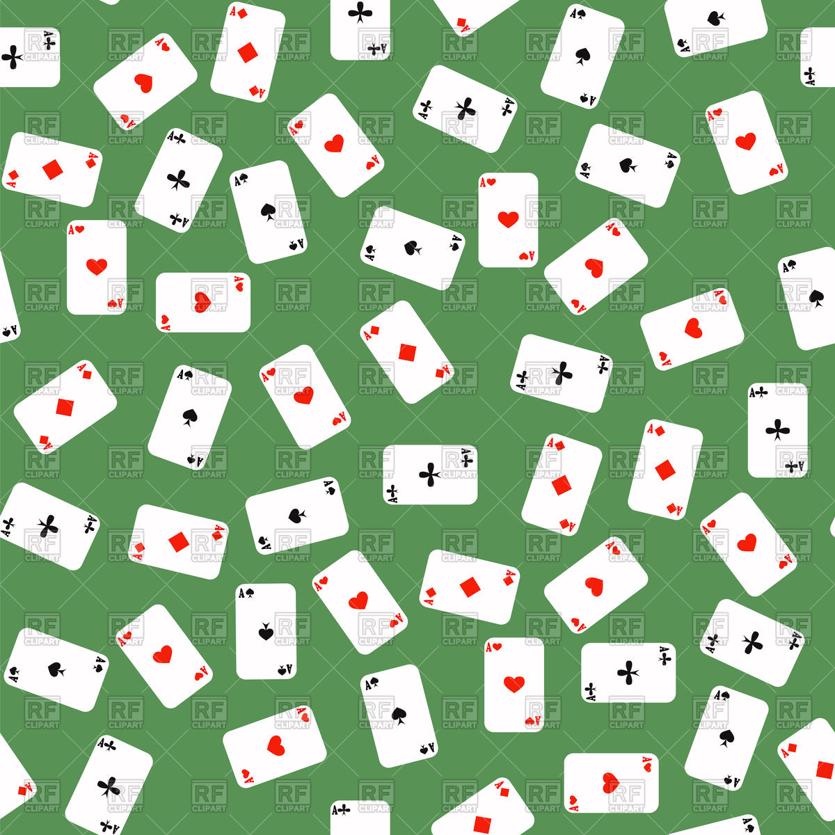 1200x1200 Different Playing Cards Pattern On Green Background Vector Image