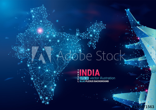 500x355 Map Of India Floating Blue Plexus Geometric Background Creative