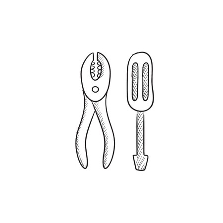 450x450 Screwdriver With Pliers Vector Sketch Icon Isolated On Background
