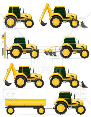 311x400 Wheeled Tractor Side View With Pile Driver, Trailer And Plow