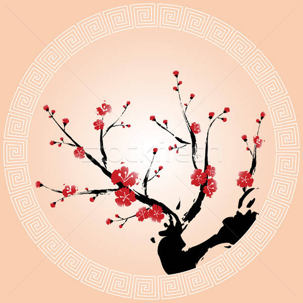 600x600 Oriental Style Painting, Plum Blossom Vector Illustration Meikis