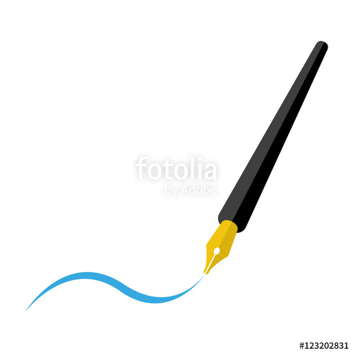 500x500 Icono Plano Pluma Entera Color Escribiendo En Fondo Blanco Stock