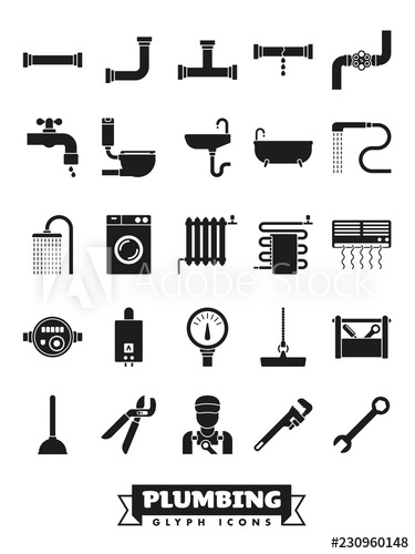 Plumbing And Sanitary Glyph Icon Vector Set 375x500 Plumbing And Sanitary Glyph Icon Vector Set