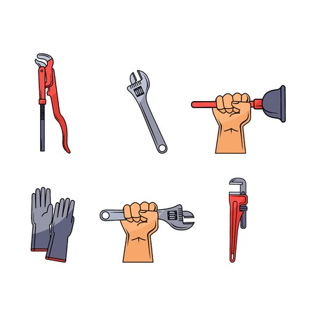 450x450 Sketch Plumbing Tools And Equipment Set Vector Illustration