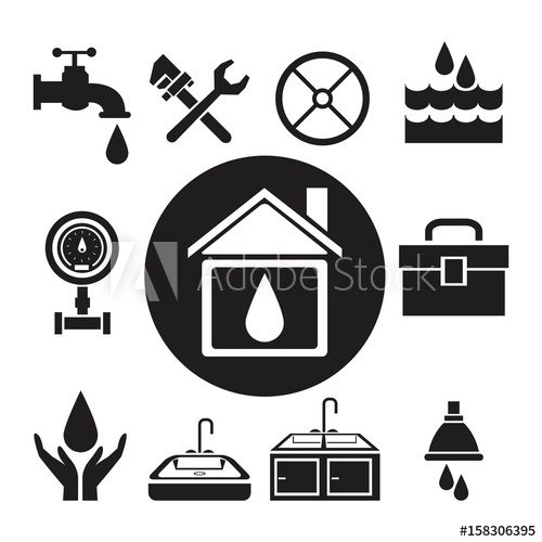 500x500 Black Silhouette Circular Frame House With Drop Inside And Icon