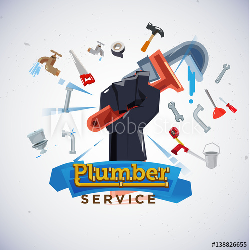 500x500 Plumber Hand Fist Plumbing Tools In Hand With Equipment