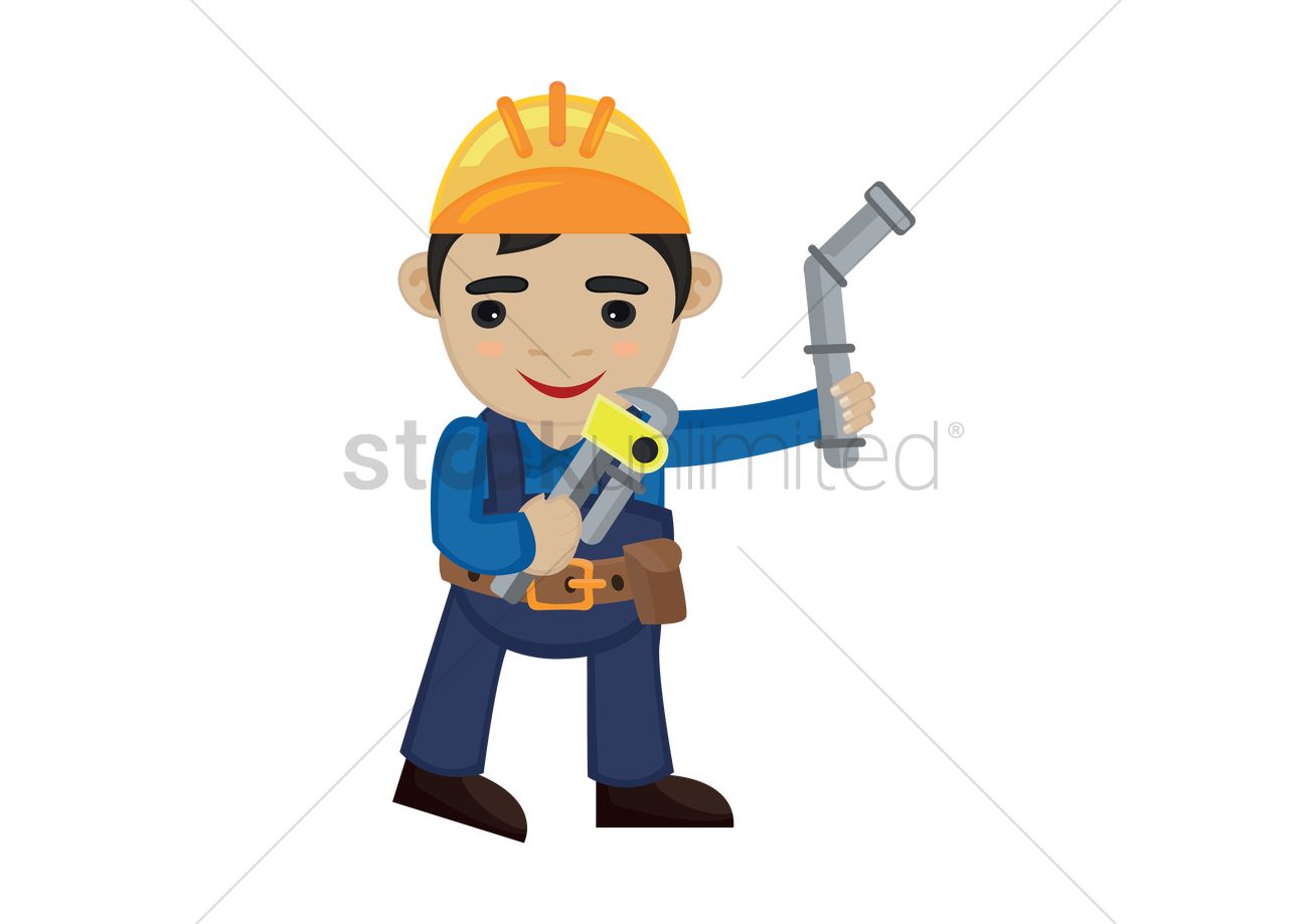 1300x919 Construction Worker With Plumbing Tools Vector Image