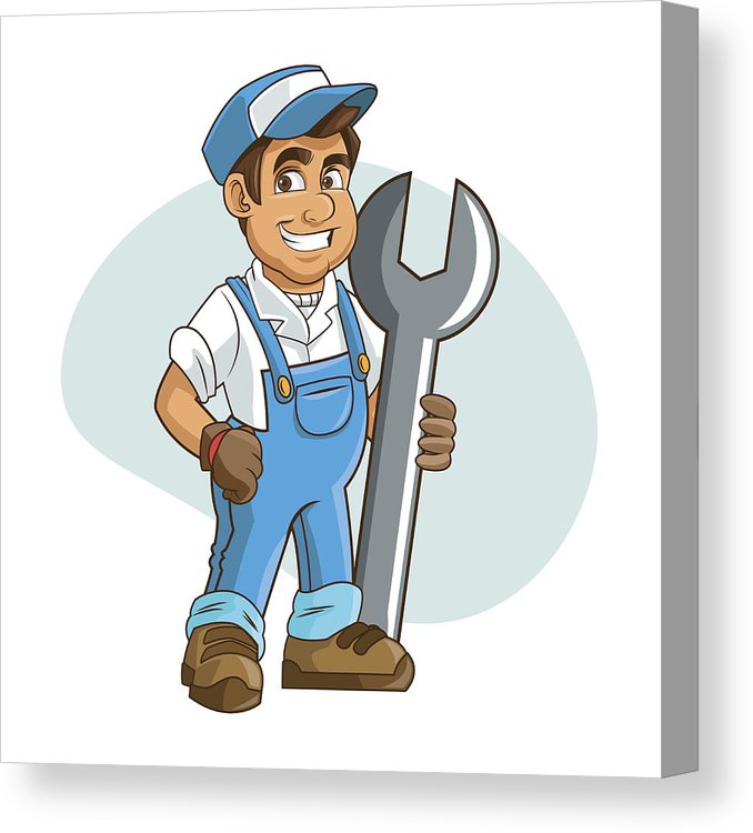 678x750 Plumbing Service Plumber Cartoon Design Vector Graphic Canvas