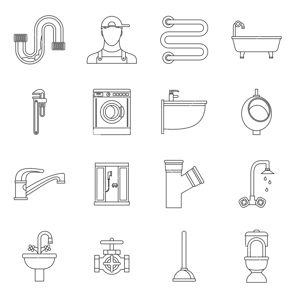 1000x1000 Plumbing Icons Set In Outline Style Sanitary Equipment Set