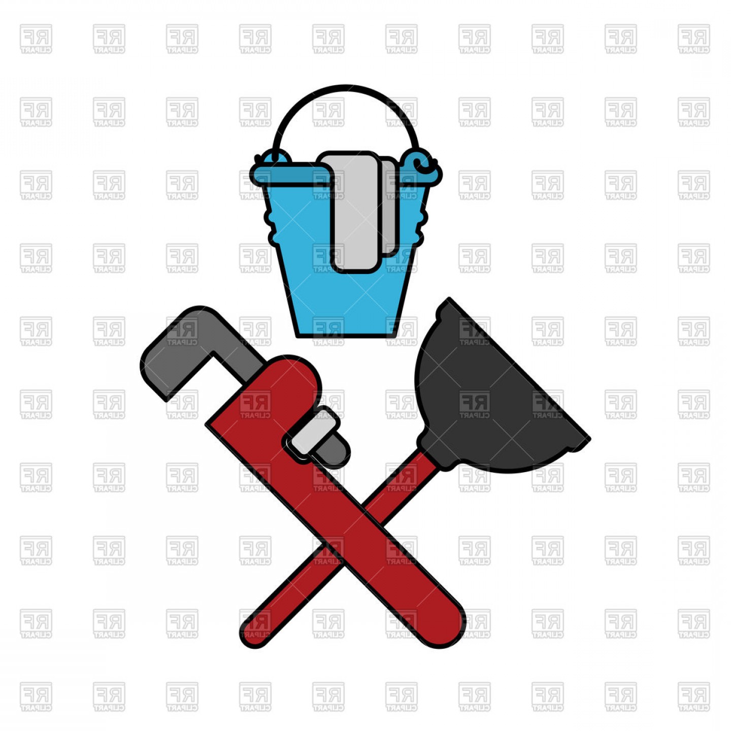 1440x1440 Plumber Service Emblem Rubber Plunger And Adjustable Wrench Bucket
