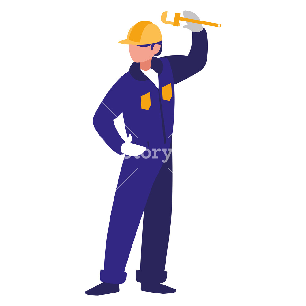 1000x1000 Plumber With Pipe Wrench Character Vector Illustration Design