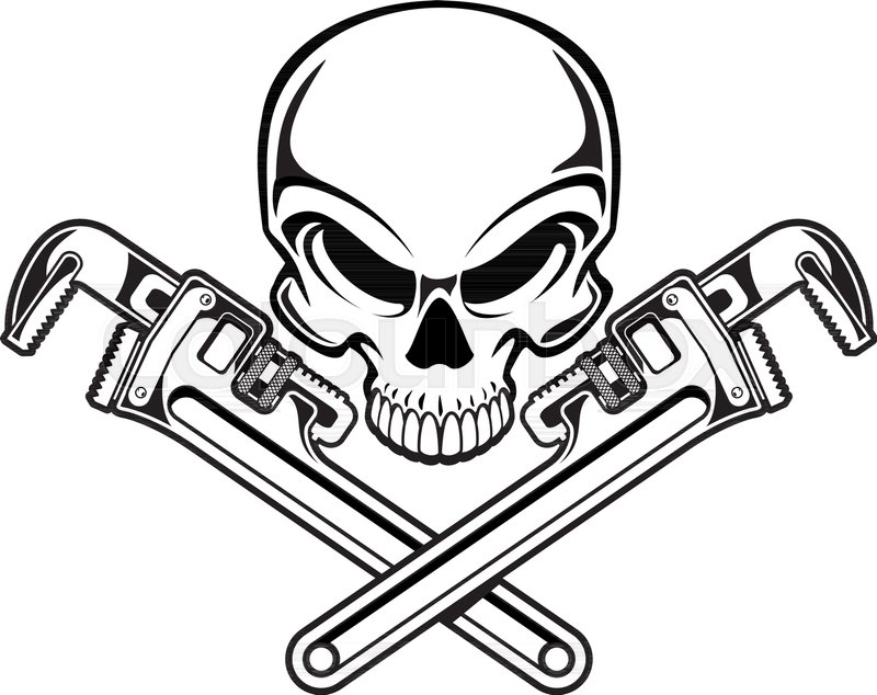 800x634 Human Skull With Crossed Pipe Wrenches Stock Vector Colourbox