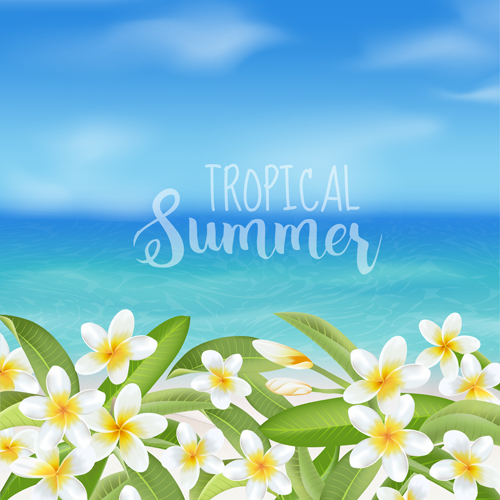 500x500 Plumeria With Sea Summer Background Vector Free Download