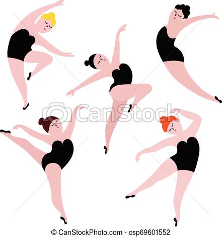 441x470 Happy Plus Size Dancing Girls Set Body Positive Concept Vector
