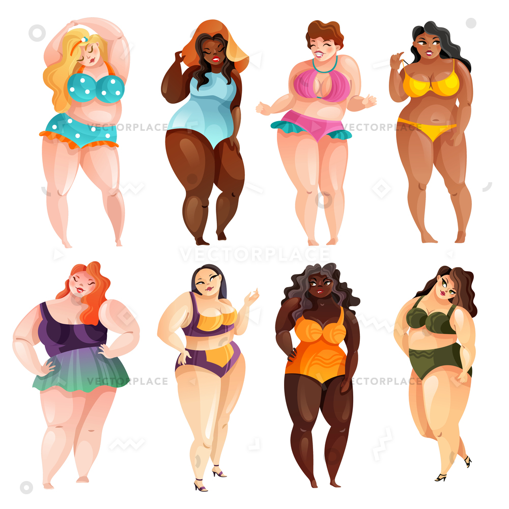 1000x1000 Set Attractive Plus Size Women Various Vector Illustration