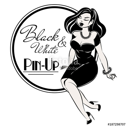500x500 Black And White Pin Up Plus Size Sexy Woman With Retro Logo Design