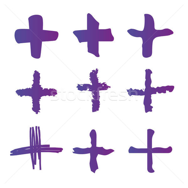 600x600 Purple Plus Symbols Set Of Hand Painted Plus Signs Isolated