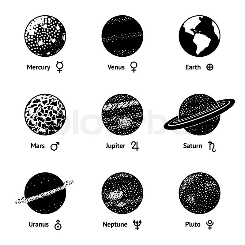 800x800 Set Of Monochrome Planet Icons With Stock Vector Colourbox