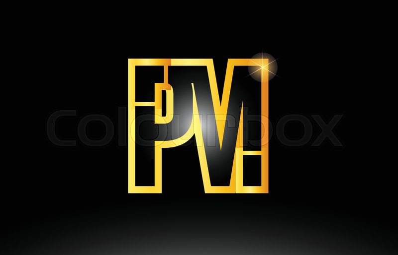 800x514 Gold Black Alphabet Letter Pm P M Logo Stock Vector Colourbox