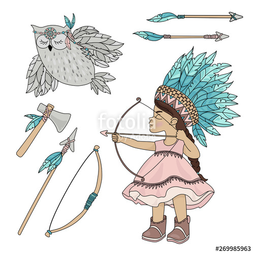 500x500 Pocahontas Owl American Native Red Skinned Indian Princess Vector