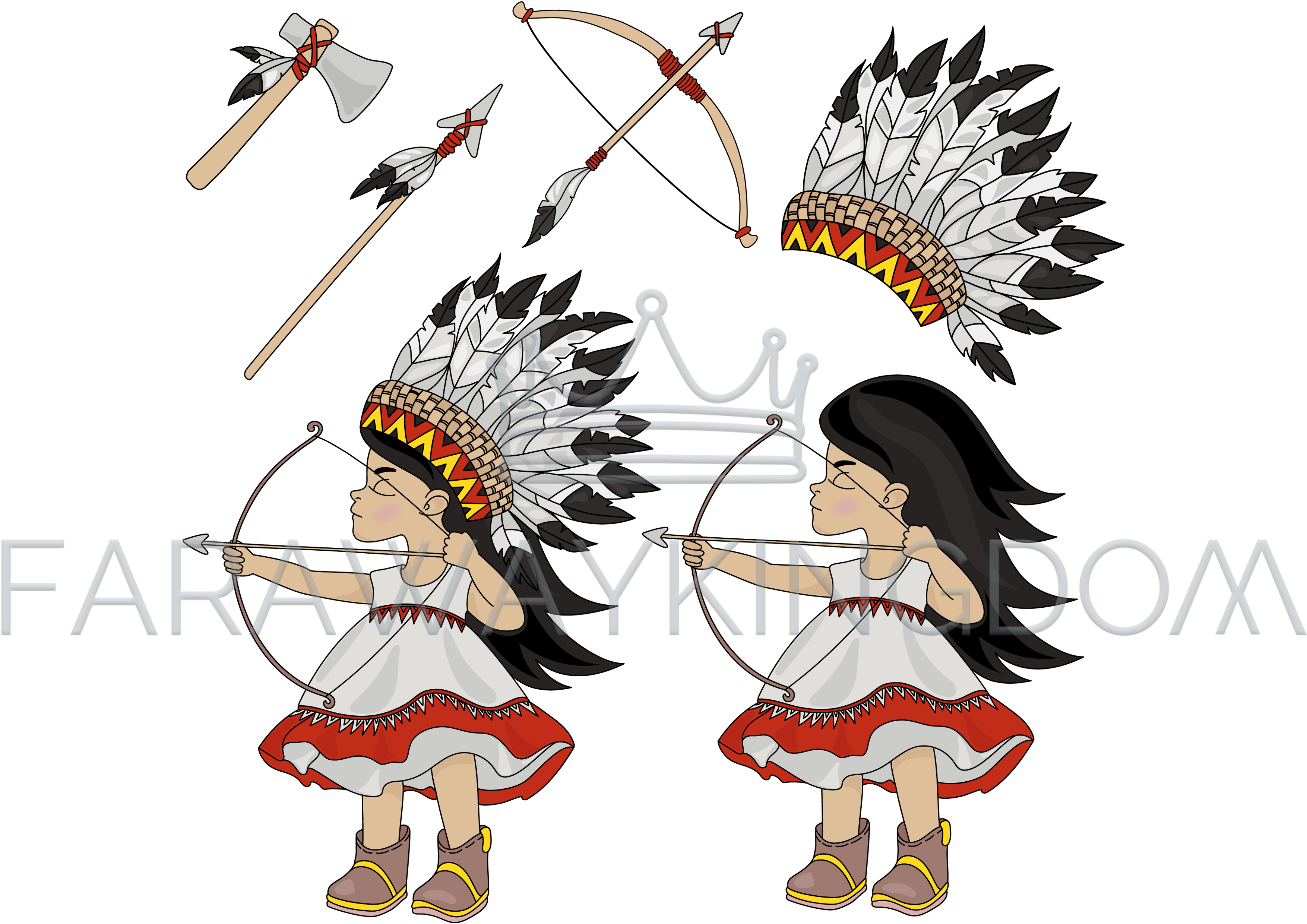 3508x2480 Indian Hunter Pocahontas Princess Vector Illustration Set