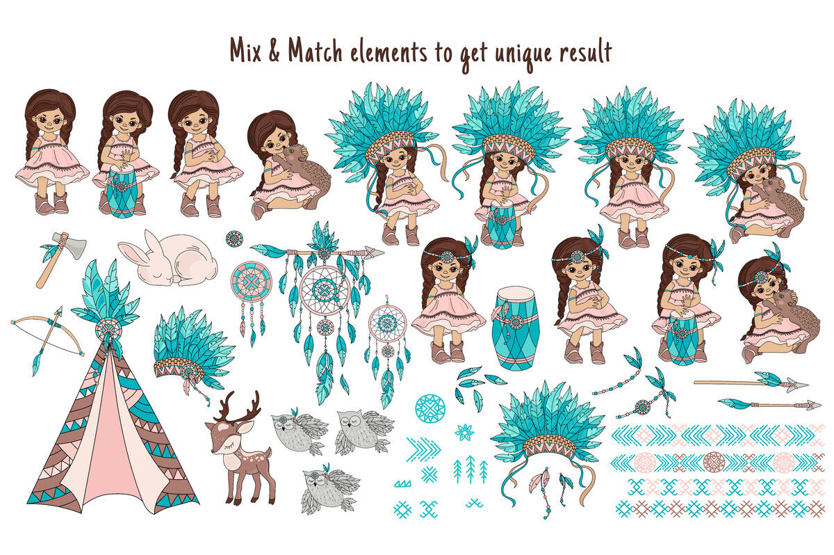 1200x798 Indians Princess Pocahontas Thanksgiving Vector Illustration Set