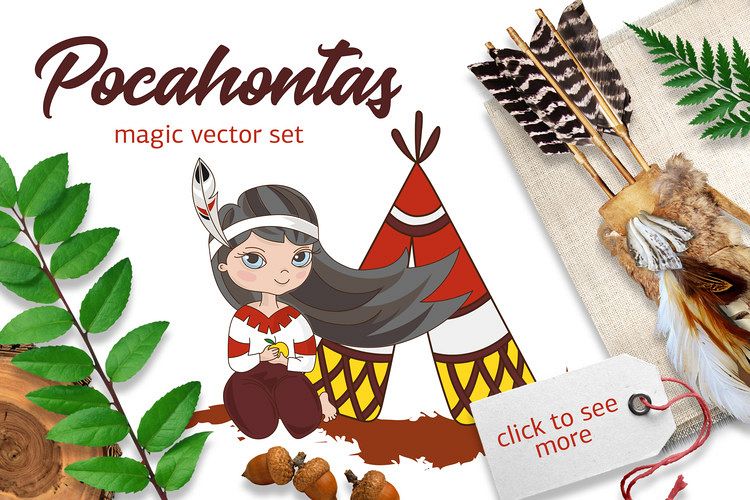 750x500 Pocahontas Cartoon Color Vector Illustration Set