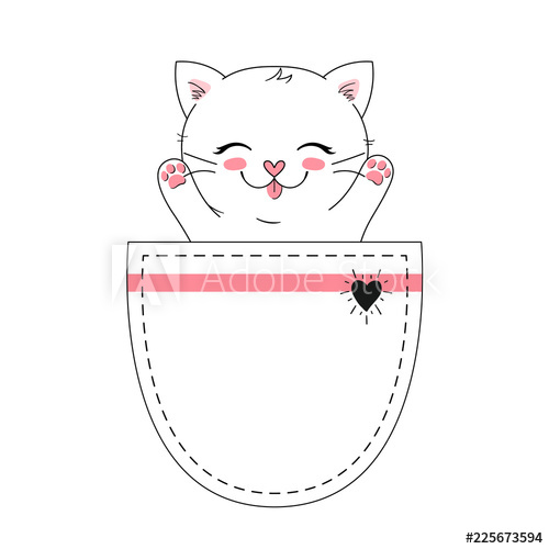 500x500 Little Happy Cat In The Pocket, Adorable Cute Kitten Simple Vector