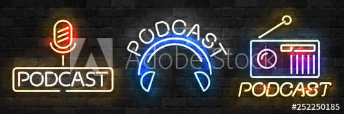 500x167 Vector Set Of Realistic Isolated Neon Sign Of Podcast Logo