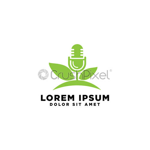 500x500 Podcast Music Microphone Logo Template, Vector Illustration, Stock