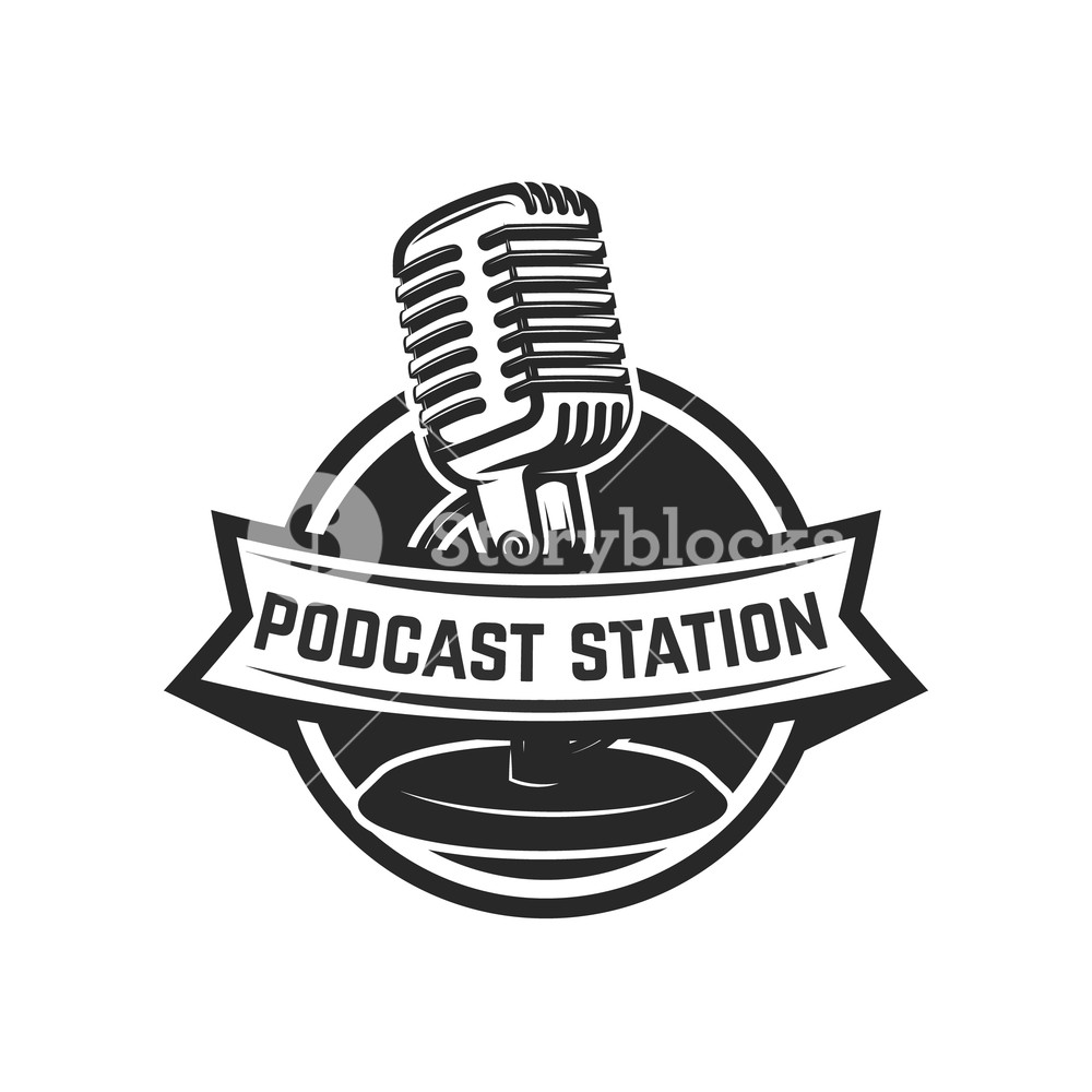 1000x1000 Podcast Station Emblem Template With Retro Microphone Design