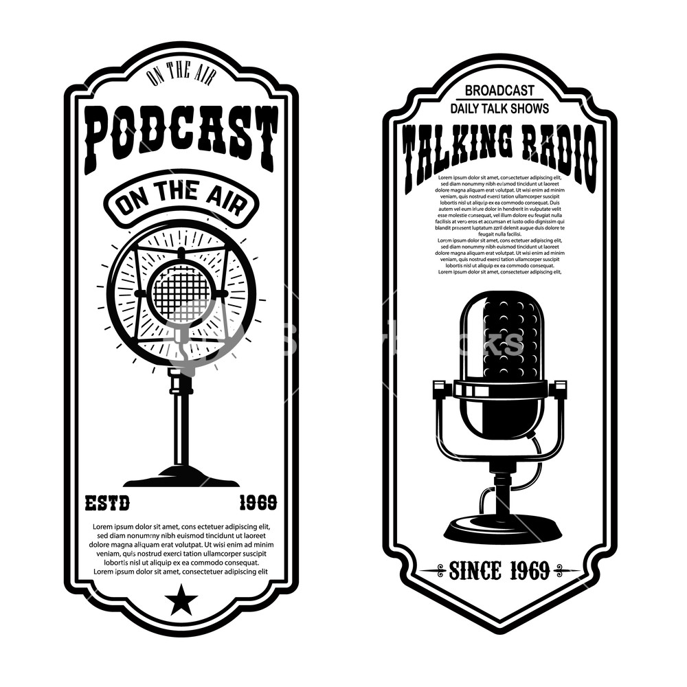 1000x1000 Set Of Vintage Podcast, Radio Flyers With Microphone Design