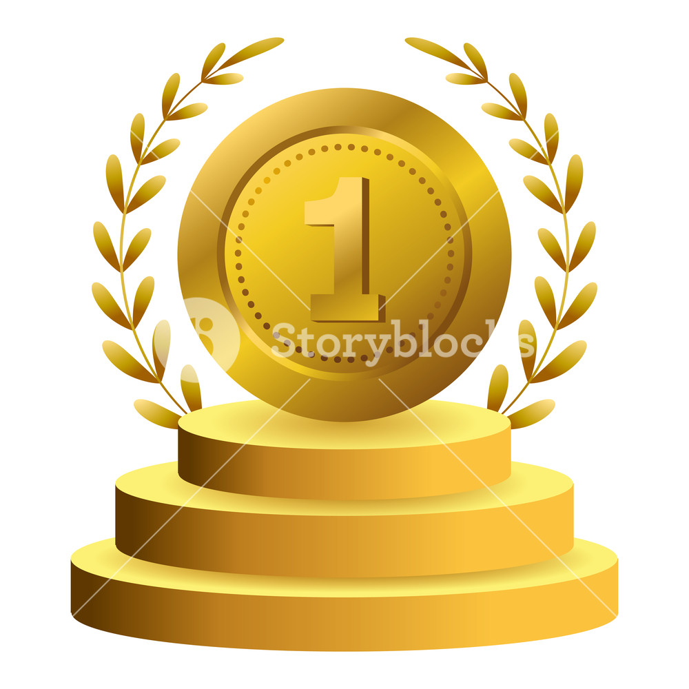 1000x1000 First Place Award Medal With Wreath On Podium Vector Illustration