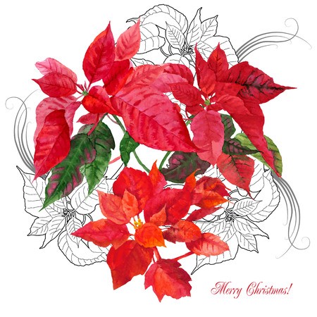 450x450 Background With Bouquet Of Poinsettia Vector Watercolor