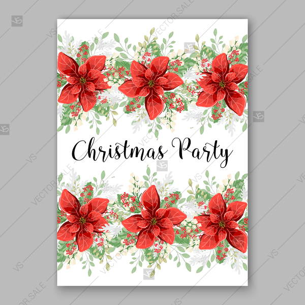 600x600 Watercolor Red Poinsettia Vector Christmas Party Invitation Floral