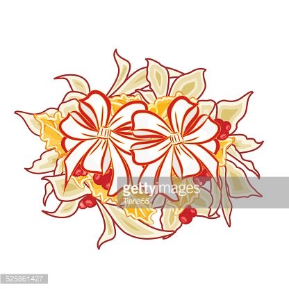 416x416 Christmas Decoration And Two Bows With Poinsettia Vector Premium