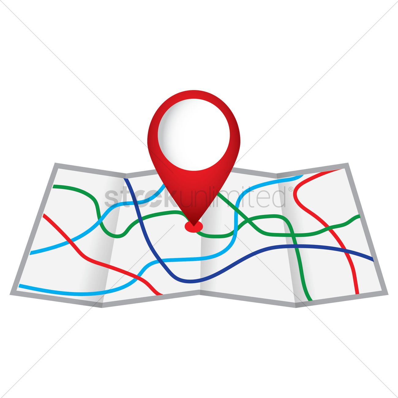 1300x1300 Folded Map With Location Point Vector Image