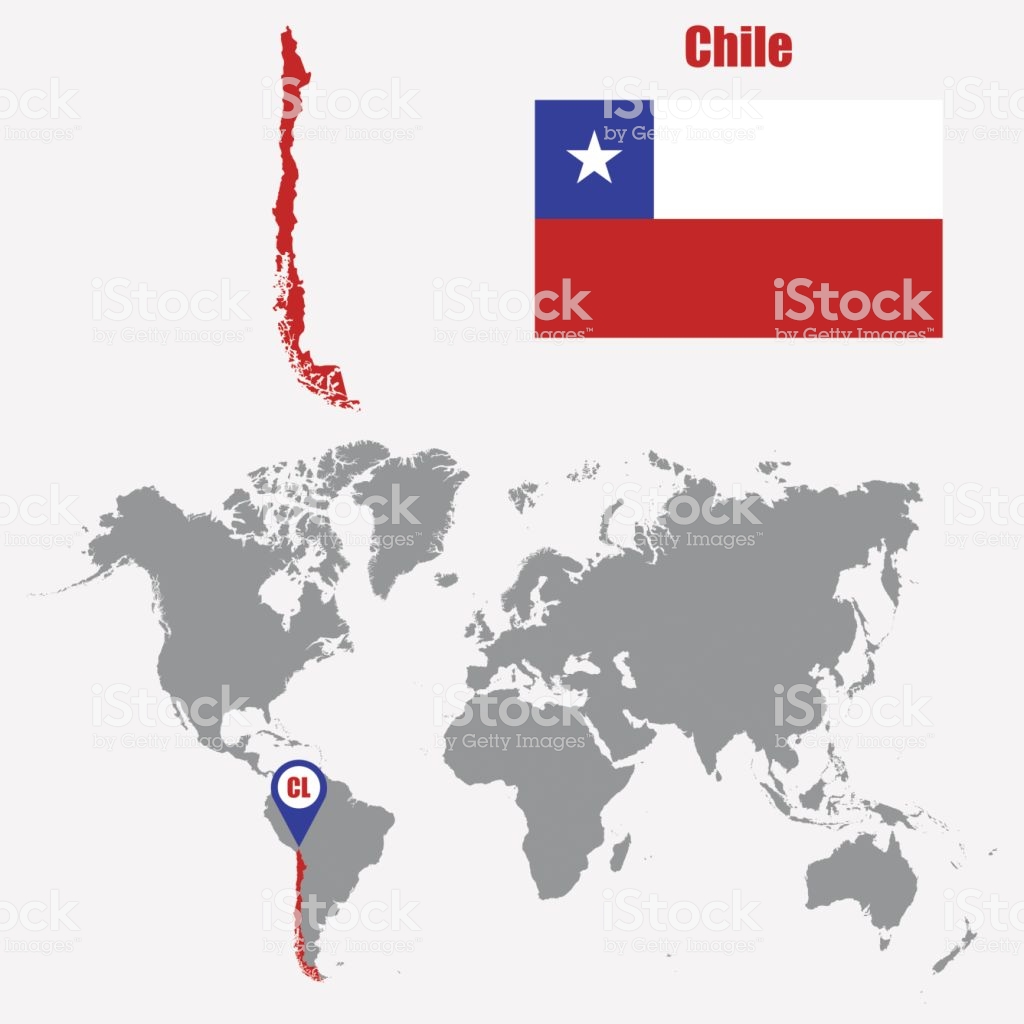 1024x1024 Chile Map On A World With Flag And Pointer Vector
