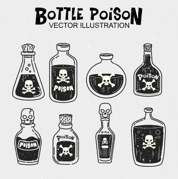Poison Bottles Icons Black White Design Free Vector In Adobe 598x600 Poison Bottles Icons Black White Design Free Vector In Adobe