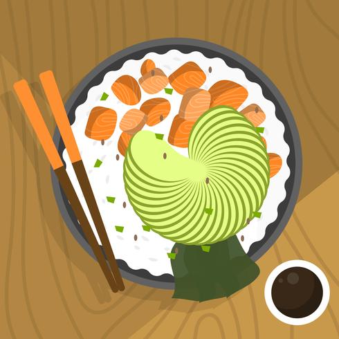 490x490 Flat Hawaiian Poke Bowl Vector Illustration